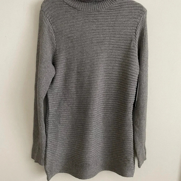 Women’s Gray Ribbed Knit Mock Neck Sweater Long Sleeve Pullover Tunic Top S - Picture 3 of 5
